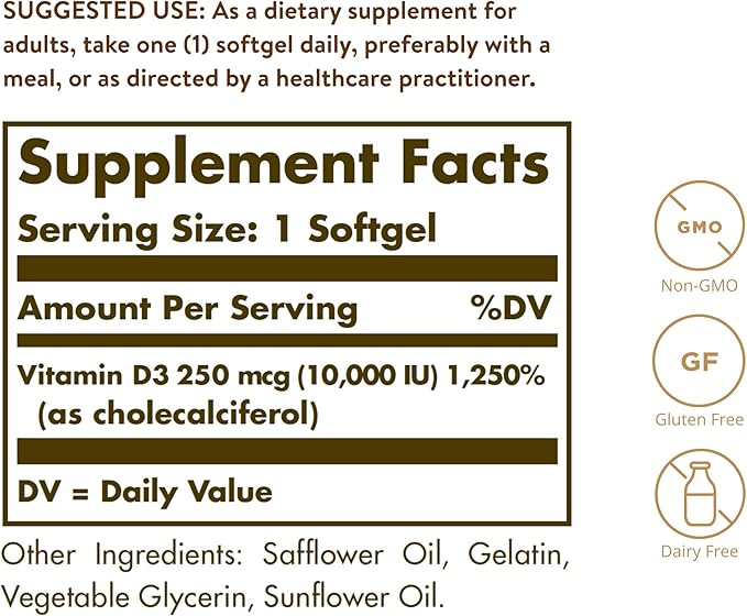 Solgar Vitamin D3 (Cholecalciferol) 10,000IU 120 Softgel