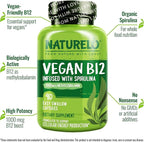 NATURELO Vegan B12 - Methyl B12 with Organic Spirulina - High Potency Vitamin B12 1000 mcg Methylcobalamin - Supports Healthy Mood, Energy, Heart & Eye Health - 90 Capsules (Pack of 2)