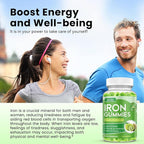 Iron Gummies with Multivitamin, Iron Supplement for Women & Men with Zinc, Vitamin B Complex & C, B12, Folate - Blood Builder & Energy Support for Adults & Kids - Green Apple & Kiwi Filled Gummies