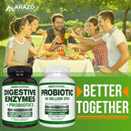 Digestive Enzymes with Probiotics - Multi Enzyme Nutritional Supplement - Acidophilus Bromelain Papaya Papain Lipase & Lactase - Improve Digestion - 120 Pills - Arazo Nutrition