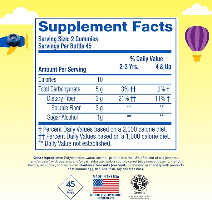 L’il Critters Fiber Daily Gummy Supplement for Kids, for Digestive Support, Berry and Lemon Flavors, 90 Gummies