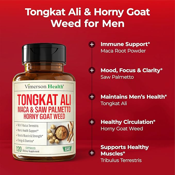 HornyGoatWeed for Men (1000mg per Serving) – Male Enhancing Supplement w/ Maca Root, Tongkat Ali, Saw Palmetto, Panax Ginseng, Tribulus Terrestris & L-Arginine for Energy, Drive & Strength, 120 Count