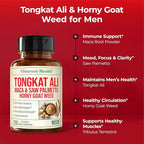 HornyGoatWeed for Men (1000mg per Serving) – Male Enhancing Supplement w/ Maca Root, Tongkat Ali, Saw Palmetto, Panax Ginseng, Tribulus Terrestris & L-Arginine for Energy, Drive & Strength, 120 Count