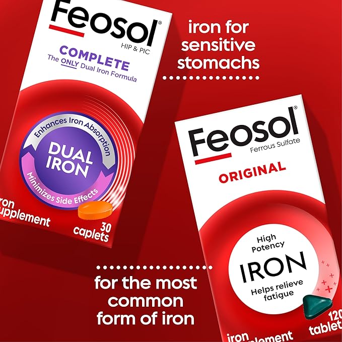 Feosol Original Iron Supplement Tablets, Non-heme, 65mg Iron per Pill, 1 Per Day, 120ct, 4 Month Supply, for Energy and Immune System Support, Made in USA