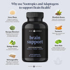 Brain Support Supplement - Natural Memory and Focus Supplement with Lion’s Mane, Ginkgo Biloba, Bacopa Monnieri & Ashwagandha Root - Natural Nootropics & Brain Booster | 60 Capsules