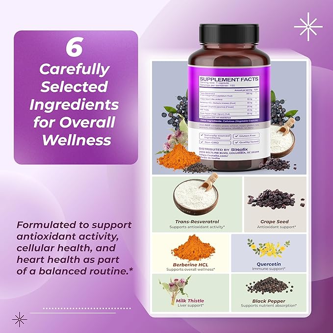 Resveratrol with Grape Seed + Quercetin Berberine + Milk Thistle Powerful Anti-Aging (150-day Supply (Pack of 1))