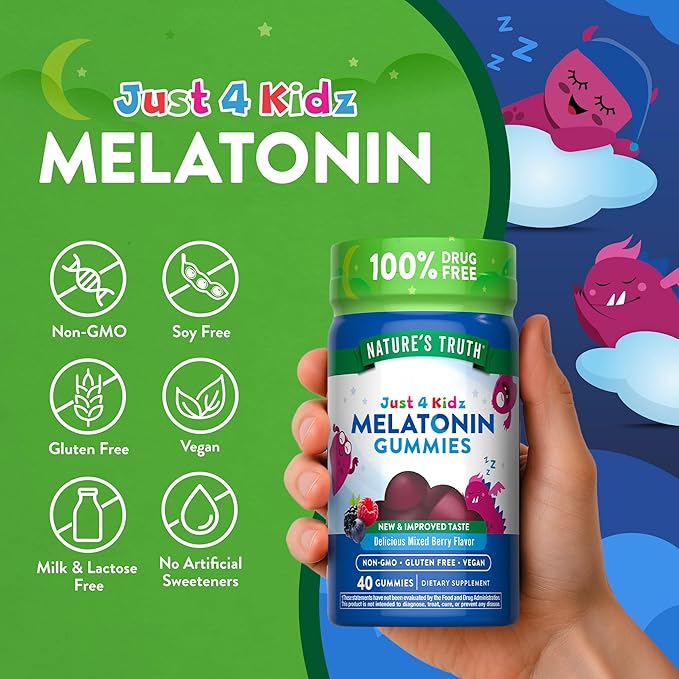 Nature's Truth Kids Melatonin Gummy | 1mg | 40 Count | Vegan, Non-GMO & Gluten Free Gummies | Mixed Berry Flavor