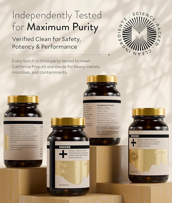 Manna Immune+ Capsules | 500mg Amla Extract & 500mg Rosehip Extract | Vitamin C Supplement for Immune Boost, Antioxidants, Heart Health, Digestion & Immune System Support | For Daily Use | 60 Count