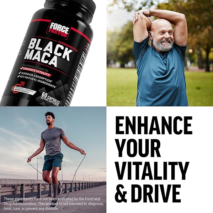 Force Factor Black Maca Root Supplement for Men, 1000mg Maca Negra Extract for Energy, Hormonal Balance & Vitality, Superior Absorption with BioPerine, 180 Capsules, 3-Pack