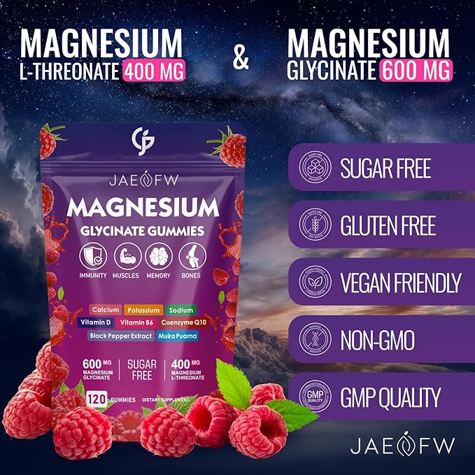 Magnesium Glycinate Gummies 1000mg – High Absorption Magnesium Complex with CoQ10, Vitamin D3 & B6 for Adults & Kids – Promotes Energy Balance, Focus, and Muscle Function 120