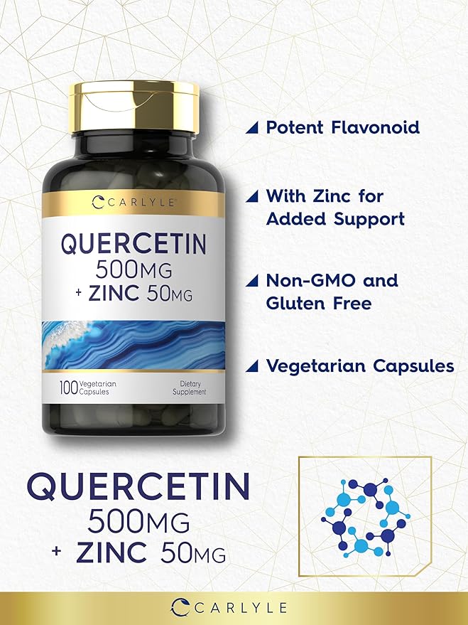Carlyle Quercetin 500mg Capsules | with 50mg Zinc | 100 Count | Non-GMO and Gluten Free Supplement