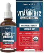 BioActive Vitamin B12 5000 mcg | 3 BioActive Forms Plus Methylfolate Cofactor - Methylcobalamin, Adenosyl & Hydroxy | Sublingual Liquid Drops, Berry Flavor, Organic, Non-GMO, Vegan (1 oz)