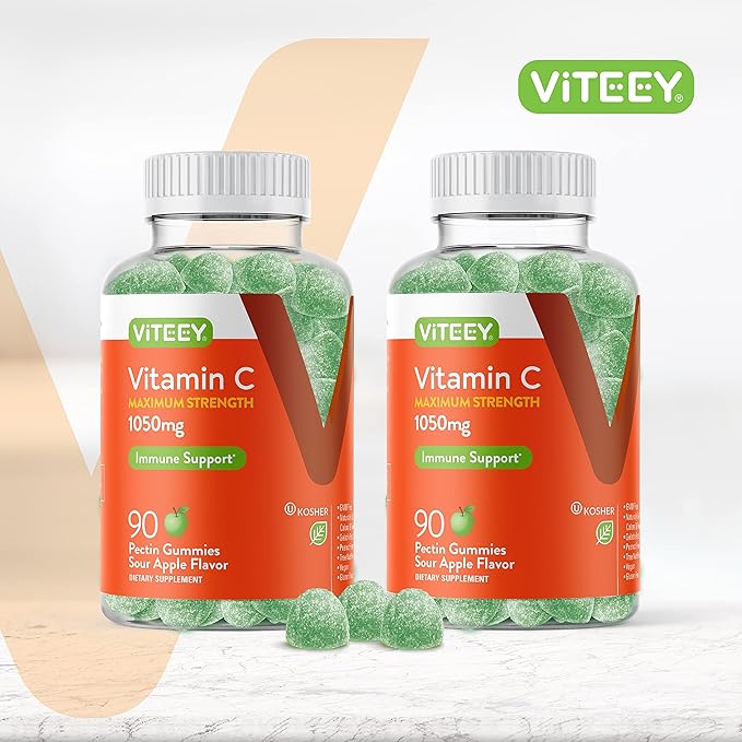 Viteey Chewable Vitamin C Gummies for Adults - 1050mg Maximum Strength Immune Support Supplement - Vegan, Gluten Free - 180 Count