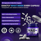 PHM NAD Resveratrol Supplement - 10,000mg Extra Strength | NAD+ Liposomal Supplements for Men and Women | NMN & NMNH Alternative | 90 Capsules, 1.5 Months Supply