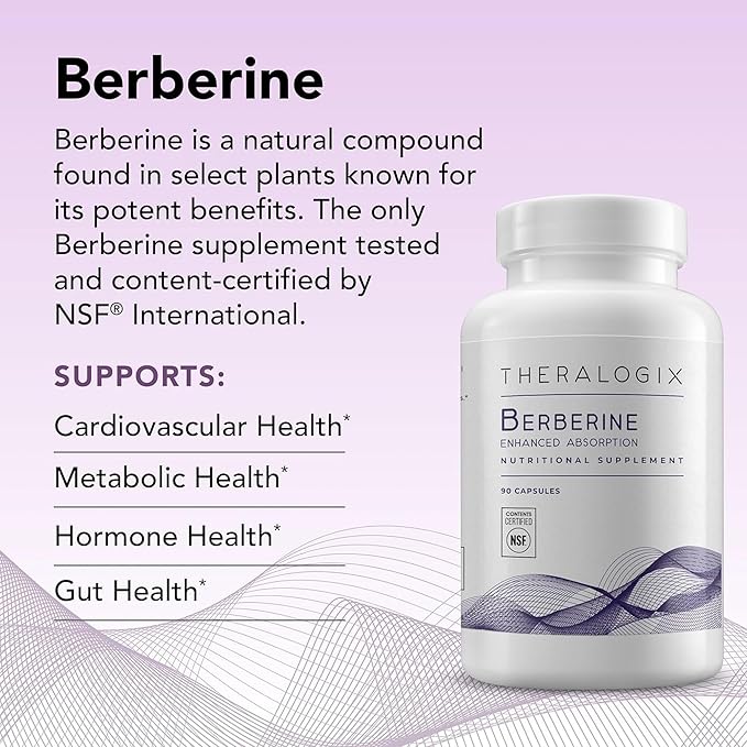 Theralogix Berberine Enhanced Absorption - 90-Day Supply - Made with Berberine Phytosome to Help Support Healthy Metabolism & Hormone Balance* - NSF Certified - 90 Capsules