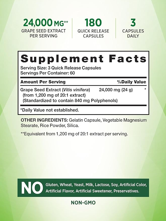 Nature's Truth Grape Seed Extract | 180 Capsules | Standardized Supplement | Non-GMO & Gluten Free Formula