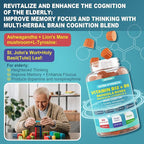 Focus Memory & Energy Gummies, L-Tyrosine + Methyl B12 1000mcg, B6 50mg, D3 C, Lion's Mane Mushroom, for 15+ Students, Office Worker, Multivitamin, Herb Blend for Seniors Brain & Cognition, 1 Pack