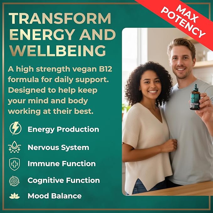 Vegan Vitamin B12 Liquid Drops - Fast-Acting 5000 mcg Methylcobalamin B12 Sublingual Supplement - Energy, Memory and Mood Support - High-Potency One-Dropper Per Day - Natural Citrus Flavor - 2oz