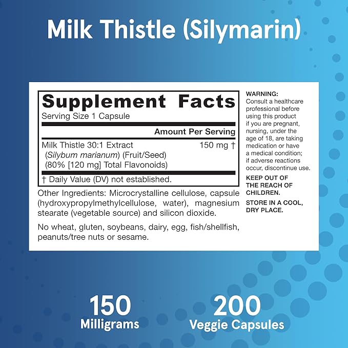 Jarrow Formulas Milk Thistle 150 mg With 30:1 Standardized Silymarin Extract, Dietary Supplement for Liver Function Support, 200 Veggie Capsules, 66-200 Day Supply, 12 Packs