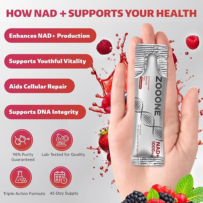 zooone- NAD+ Supplement 30pcs, Premium Nicotinamide Riboside & Resveratrol, DNA Repair & Healthy Aging， Advanced NAD Supplement for Men & Women, Boosts Cellular Energy.