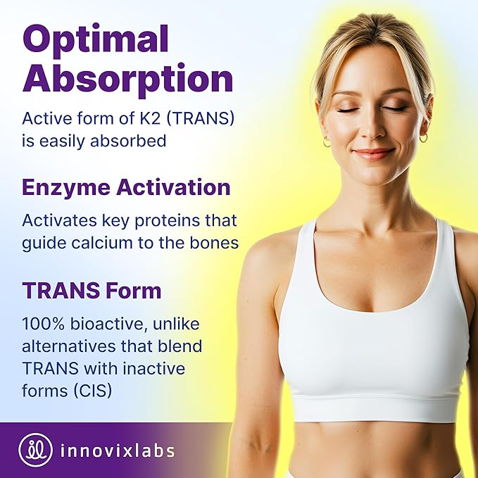 InnovixLabs Full Spectrum Vitamin K2-90 Softgels with 600 mcg of Trans Form MK7 and MK4 - Supports General Health and Bone Strength - Soy and Gluten Free K2 Vitamin Supplement (Pack of 2)