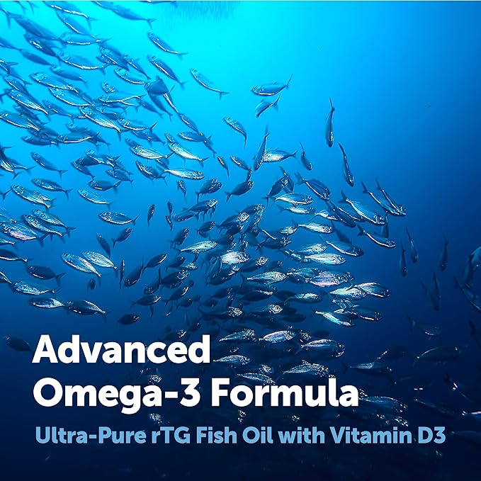 Micro Ingredients Supreme Omega-3 Fish Oil w/Ultra High EPA & DHA, Burpless Softgels | rTG Omega-3 with Vitamin D3 | Wild-Caught Cold Deep-Sea Fish | Lemon Flavor, Easy to Swallow, 120ct