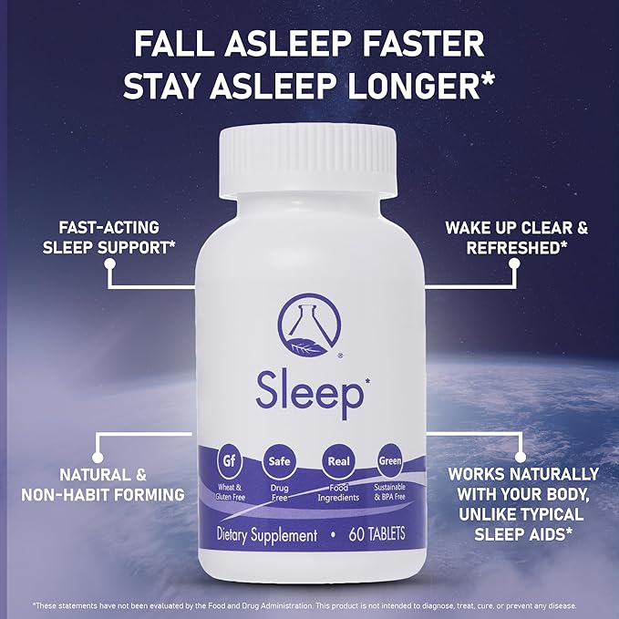 Sleeping Aid Supplement - Natural Sleep Supplement Tablets with Valerian Root, Passionflower, Magnesium, Melatonin, Soothing Herbs for Relaxation and Sleep - NASA Technology, 60 ct
