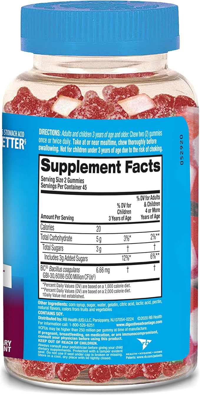 Digestive Advantage Daily Probiotic Gummies for Digestive & Gut Health for Men and Women, Superfruit Flavor, Red, 180 Count, Pack of 2