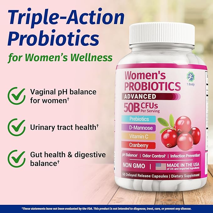 1 Body Thyroid Support Supplement + Cranberry Probiotics for Women