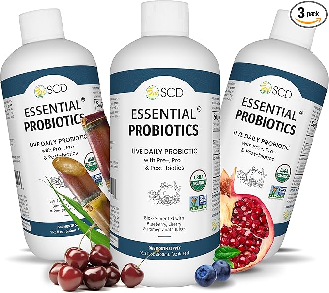 SCD Probiotics SCD Essential Probiotics for Women, Men, Kids and Toddlers, Live Probiotic for Digestion and Immunity, Gut Health Liquid Probiotic Supplement with 11 Strains – 16.3 fl oz (3 Pack)