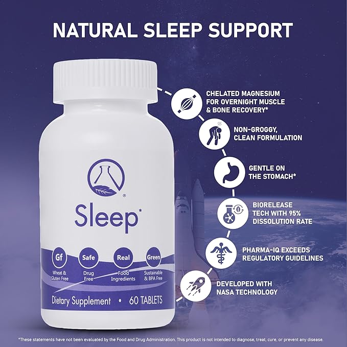 Sleeping Aid Supplement - Natural Sleep Supplement Tablets with Valerian Root, Passionflower, Magnesium, Melatonin, Soothing Herbs for Relaxation and Sleep - NASA Technology, 60 ct