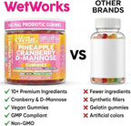 Wet Works Women's Vaginal Probiotic Gummies Pineapple Cranberry Folic Acid D-Mannose Vitamin C Chicory Myo Inositol Garlic Black Cohosh Zinc Iron Evening Primrose Chastetree 60 Count by Clean Nutra