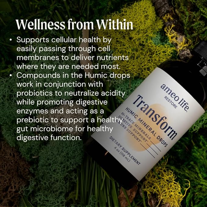 Ameo Life Humic & Fulvic Mineral Drops – Ionic Trace Minerals for Immune, Digestive & Cognitive Support – 65+ Essential Minerals from Organic Soil – Gentle Cleansing – 4 fl oz
