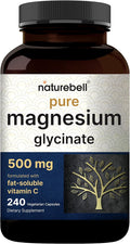 Naturebell Pure Magnesium Glycinate 500mg, 240 Veggie Capsules | 100% Chelated & Purified – 3rd Party Tested, Vegan Friendly, Non-GMO, Filler Free