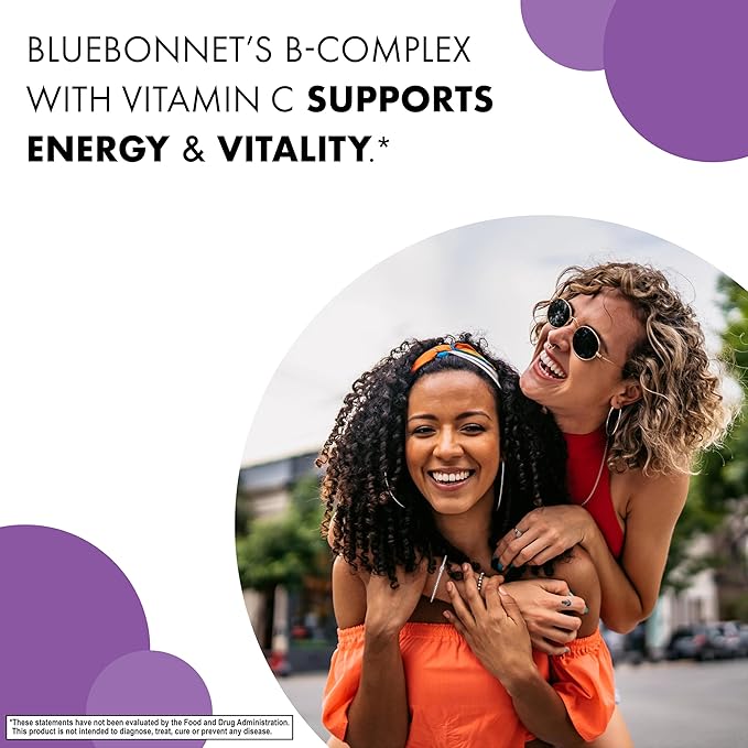 BlueBonnet Stress Vitamin B Complex for Women & Men - Daily Vitamin B6, B12, B2, B3, B5, Folate Energy & Daily Fatigue Supplement - Vegan & Gluten-Free VIT B Complex - 50 Vegetable Capsules