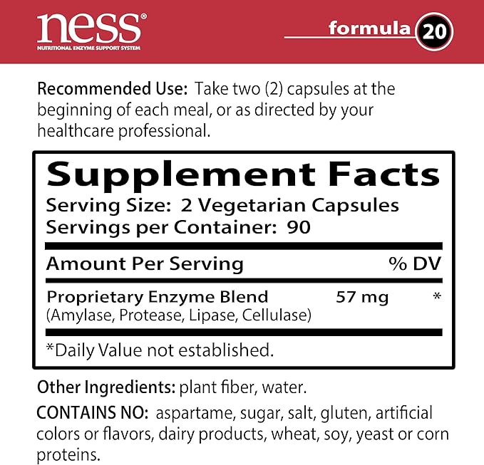 Ness® Digest | Multi-Enzyme Digestive Supplement | Supports Protein, Fat, Carbohydrate & Fiber Digestion | Broad-Spectrum Enzyme Blend | 180 Vegetarian Capsules