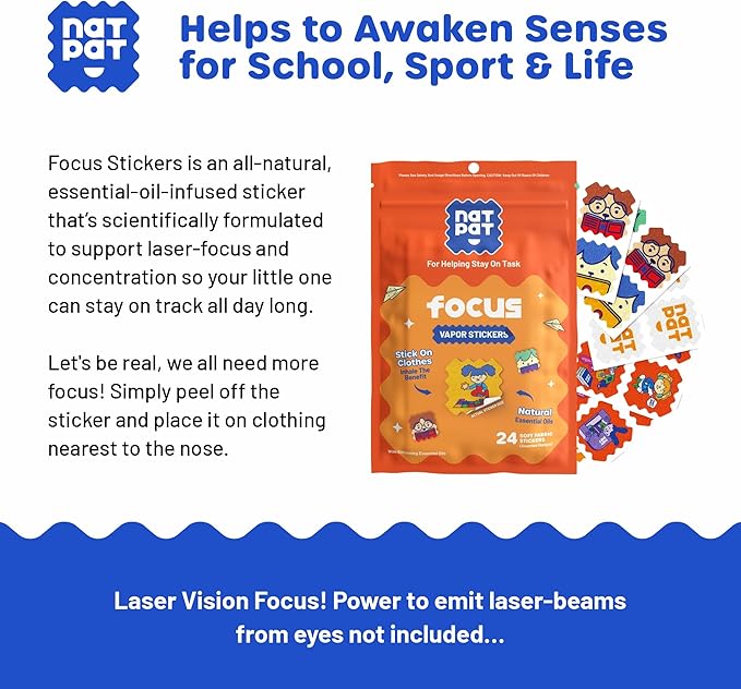 NATPAT Focus Patch Focus Enhancing Stickers for Kids and Adults - Healthy Brain Supports for Attention, Focus, and Concentration - Chemical and Drug Free - 24 Count - BuzzPatch Natural Patch