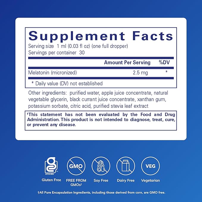 Pure Encapsulations Melatonin Liquid | Hypoallergenic Supplement Supports The Body's Natural Sleep Cycle | 1 fl. oz.