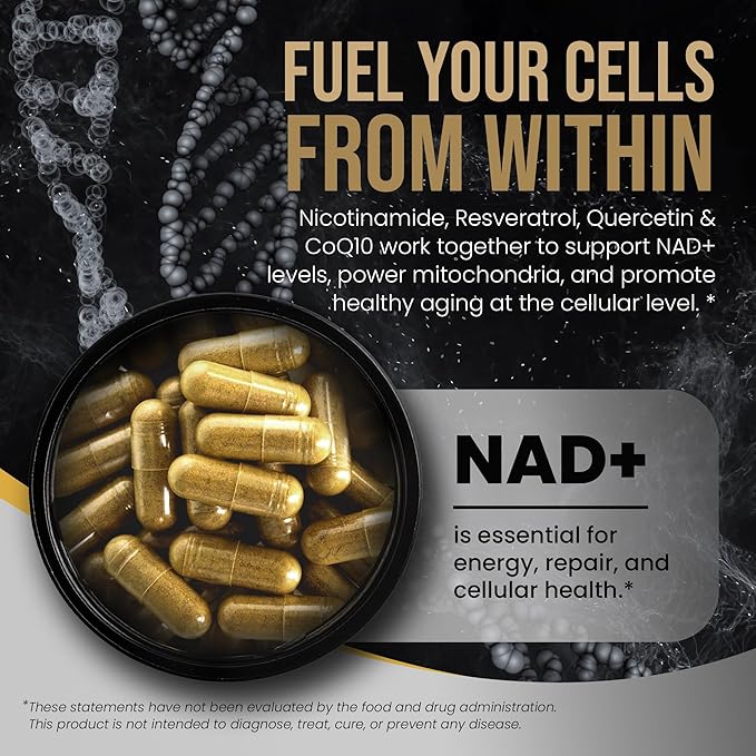 DLNIA Liposomal NAD+ Supplement & NMN Alternative | Nicotinamide Riboside (NR) 1258 mg with Resveratrol, Quercetin, Pterostilbene & CoQ10-12-Nutrient High-Absorption Cellular Energy & Healthy Aging