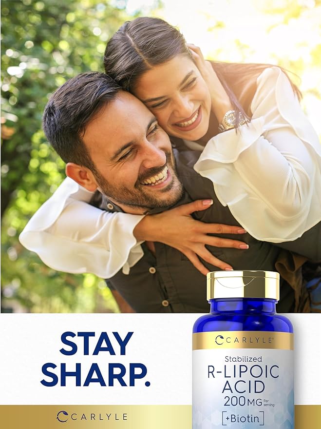 Carlyle R-Lipoic Acid 200mg | 60 Capsules | Stabilized RLA with Biotin | Non-GMO, Gluten Free