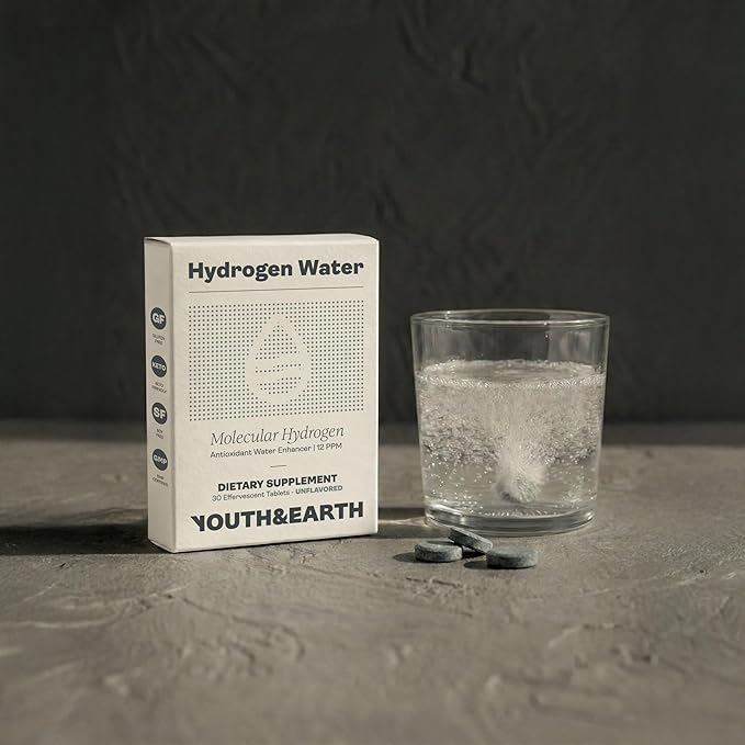 Youth & Earth Molecular Hydrogen Tablets, Effervescent Form, 30 Count, Cell Health Support, Antioxidant-Rich, Vegan