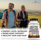 Lions Mane Mushroom Supplement with Turkey Tail Reishi Cordyceps Chaga with Marshmallow Root - 1-Pack