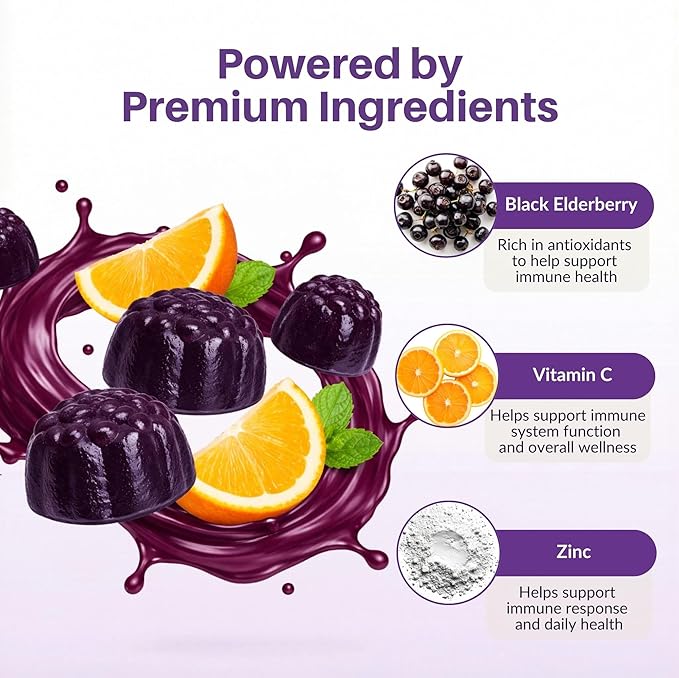 Sambucol Elderberry Gummies - Immune Support Supplement for Adults & Kids with Vitamin C & Zinc, Sambucol Elderberry are High in Antioxidants, Gluten Free, Vegan - 90 Count