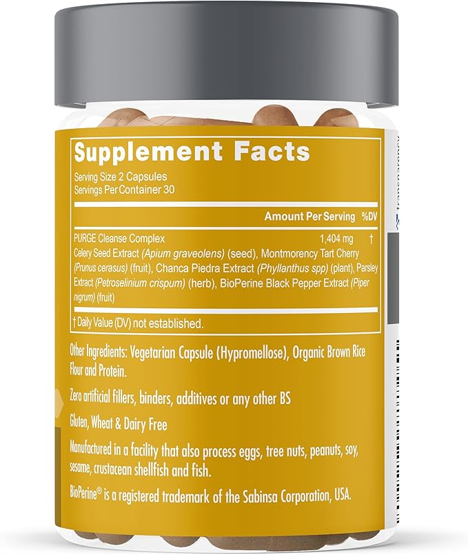 Eu Natural Purge Uric Acid Flush - Eat & Drink What You Want - Uric Acid Support for Joints & Mobility with Celery Seed, Tart Cherry & Chanca Piedra - 120 Vegetarian Capsules
