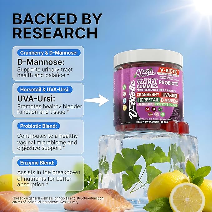 Vaginal Probiotic Gummies For Women | Prebiotics Cranberry D-Mannose Uva-Ursi Digestive Enzymes | Vaginal Health Supplement pH Balance to Promote Healthy Vaginal Odor & Flora Cranberries Gummy Vitamin