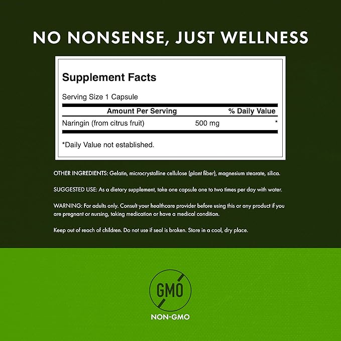 Swanson Naringin Citrus Bioflavonoid Antioxidant Supplement for Adults Seeking Enhanced Vitamin C Benefits - 500 mg (60 Capsules)