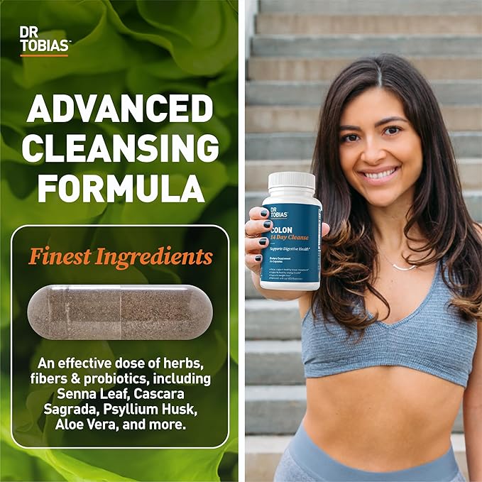 Dr. Tobias Colon Cleanse - Constipation Relief & Gut Health Support for Women & Men | 14 Day Colon Cleanser for a Gentle Colon Detox & Gut Flush 24 Capsules (1–2 Daily)