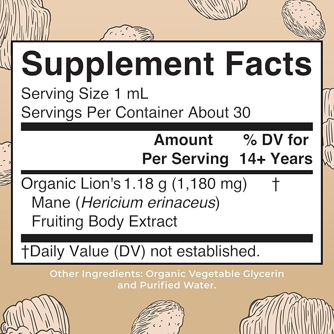 MaryRuth Organics Lions Mane Mushroom Supplement, Up to 1 Month Supply, Nootropic USDA Organic Lions Mane Extract Nervine Herbal Liquid Drops, Brain Health Non-GMO Vegan Alcohol Free Tincture, 1 Fl Oz