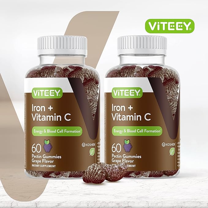 VITEEY Iron Gummies - Iron with Vitamin C - Energy, Bood Support and Anemia Supplement for Women & Men - Vegan, Gluten Free - 120 Count