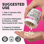 Methylated Multivitamin for Women Vitamins B6 Methyl B12 A B C D K E Folate Choline Omega 3 Thiamine Riboflavin Iron Iodine Magnesium Zinc Selenium Copper Calcium 90 Capsules by Clean Nutra